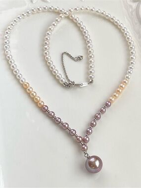 N318-Premium Ombre Baby Pearl And Edison Pearl S925 Sterling Silver Necklace